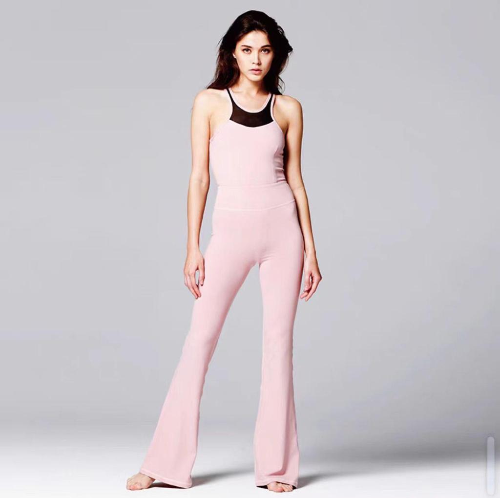 Women’s Colorblock Sports Jumpsuit - Nude-Feel, Slimming, Flared Yoga Outfit