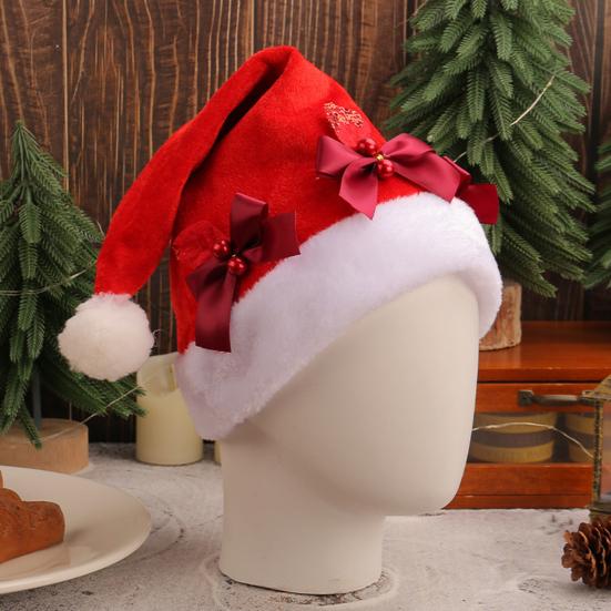 Santa klobouk pro dospělé Plyšový červený sametový Santa klobouk s mašlí/slunečnicí/zvonkem/sněhovou vločkou dekorací pro vánoční večírek dárek