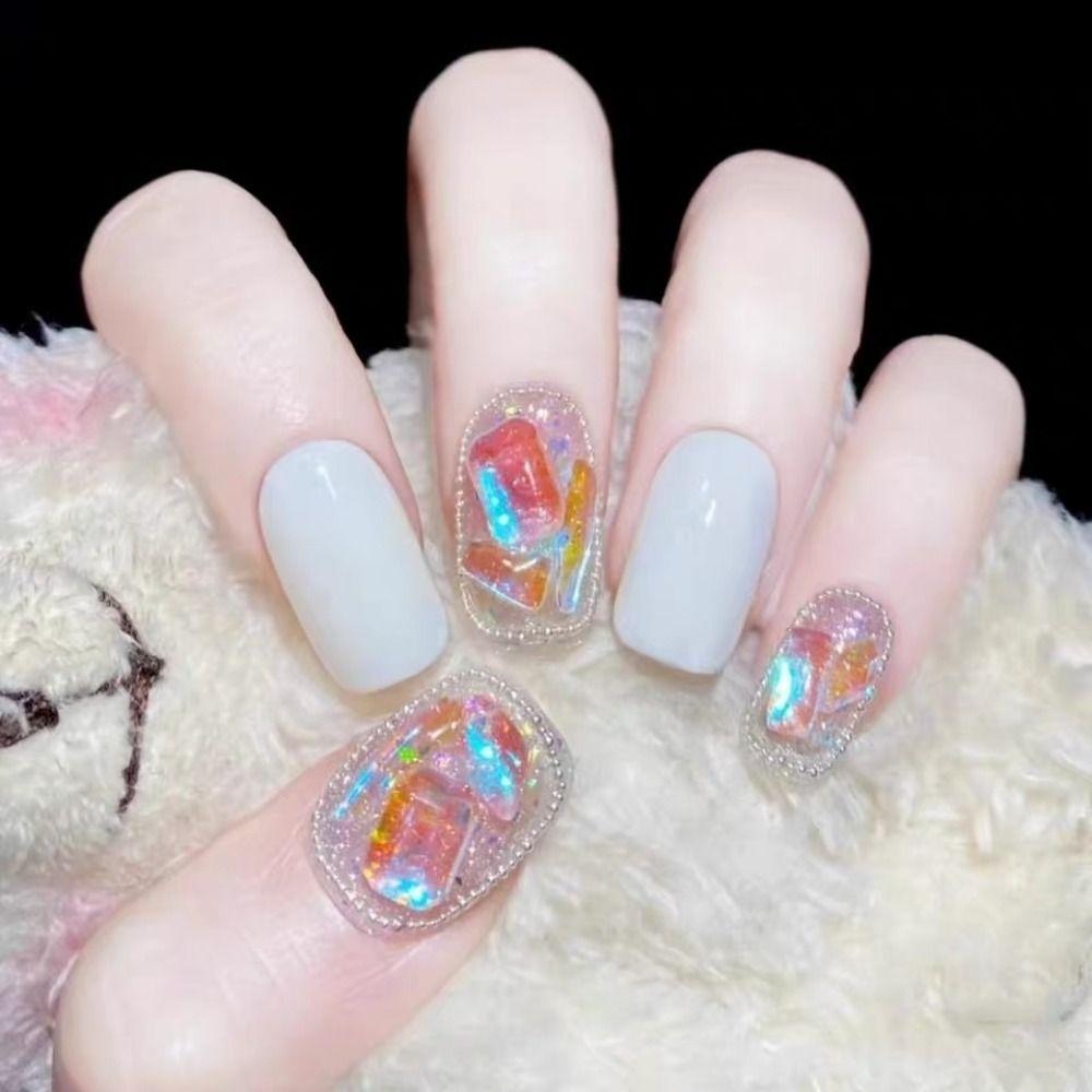 

Detachable DIY Manicure Fake Nials Press on Nails LongBallerina False Nails Shining Crystal French