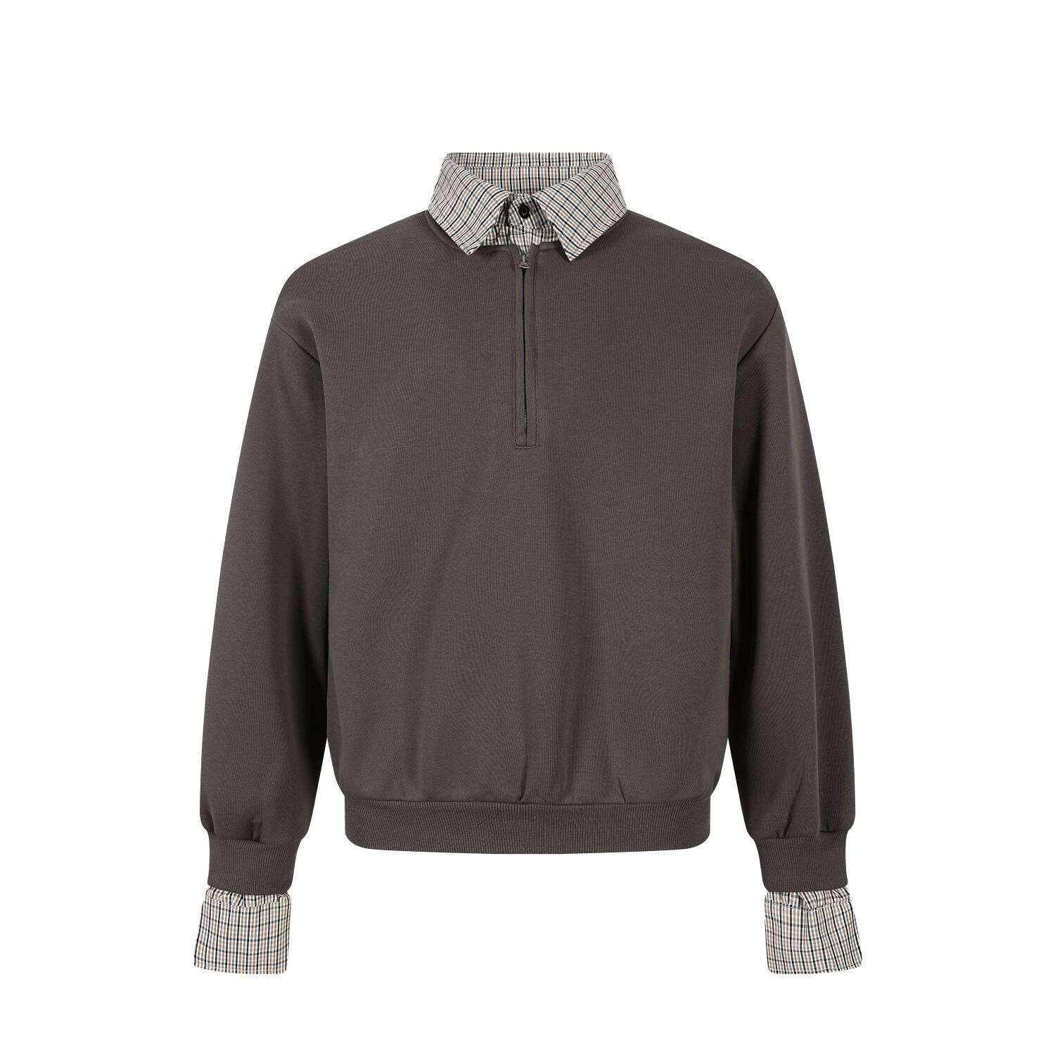 Men s simple versatile lapel sweater fake two-piece zipper polo lapel bottoming shirt men s S хаки