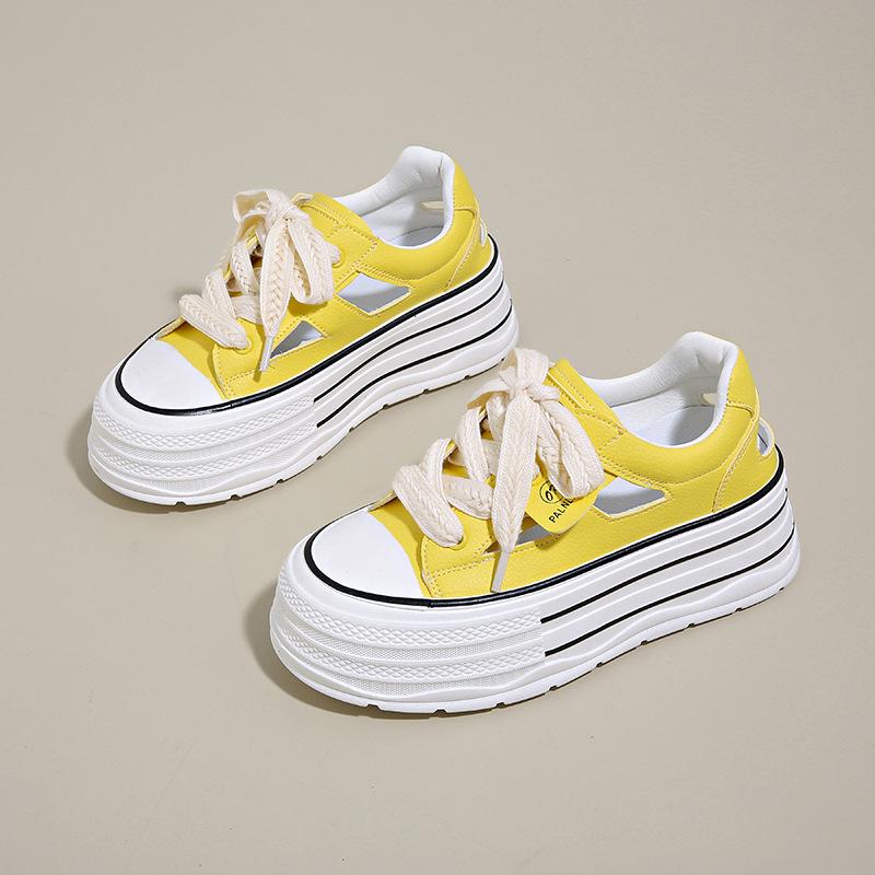 

Пара туфель на шнурках с увеличением роста, весна 2025, новый ретро-стиль, шнурки, новые жемчужные туфли на платформе, половинный дизайн, чувство моды 40 жёлтый