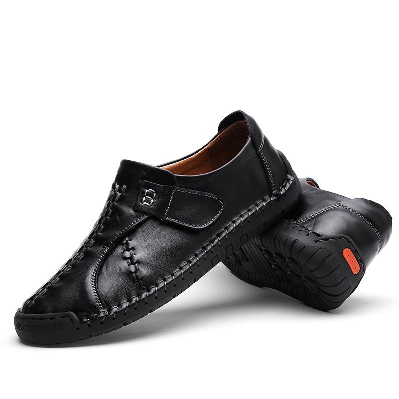 2025 Autumn Leather Beanie Shoes Men's British Board Shoes Large Size Leather Shoes Non-slip Overshoes Stitching Pure Leather