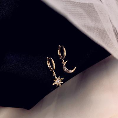 1Pair  Star Moon Asymmetric Hoop Earrings For Women Girls Gold Silver Color Party Jewelry Gifts