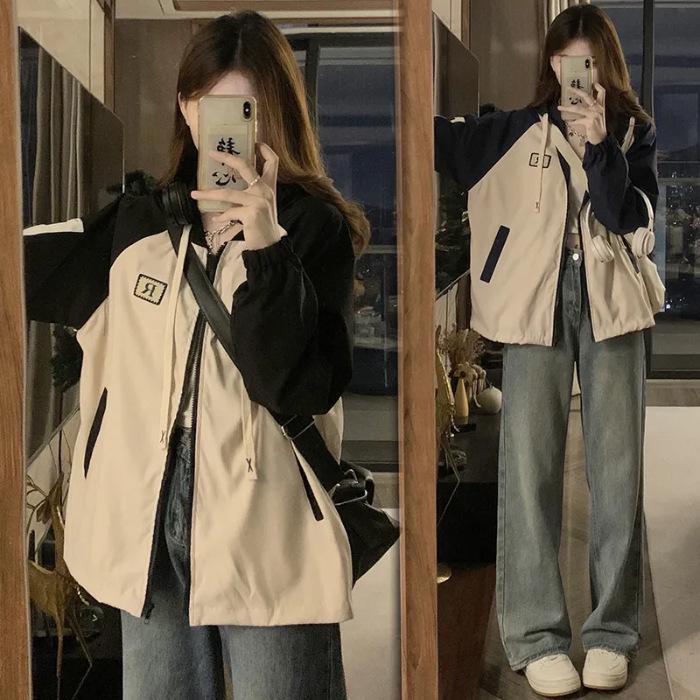 Girls  Color-Block Baseball Jacket - Casual Windbreaker for Spring/Autumn 2023 2XL абрикосовый