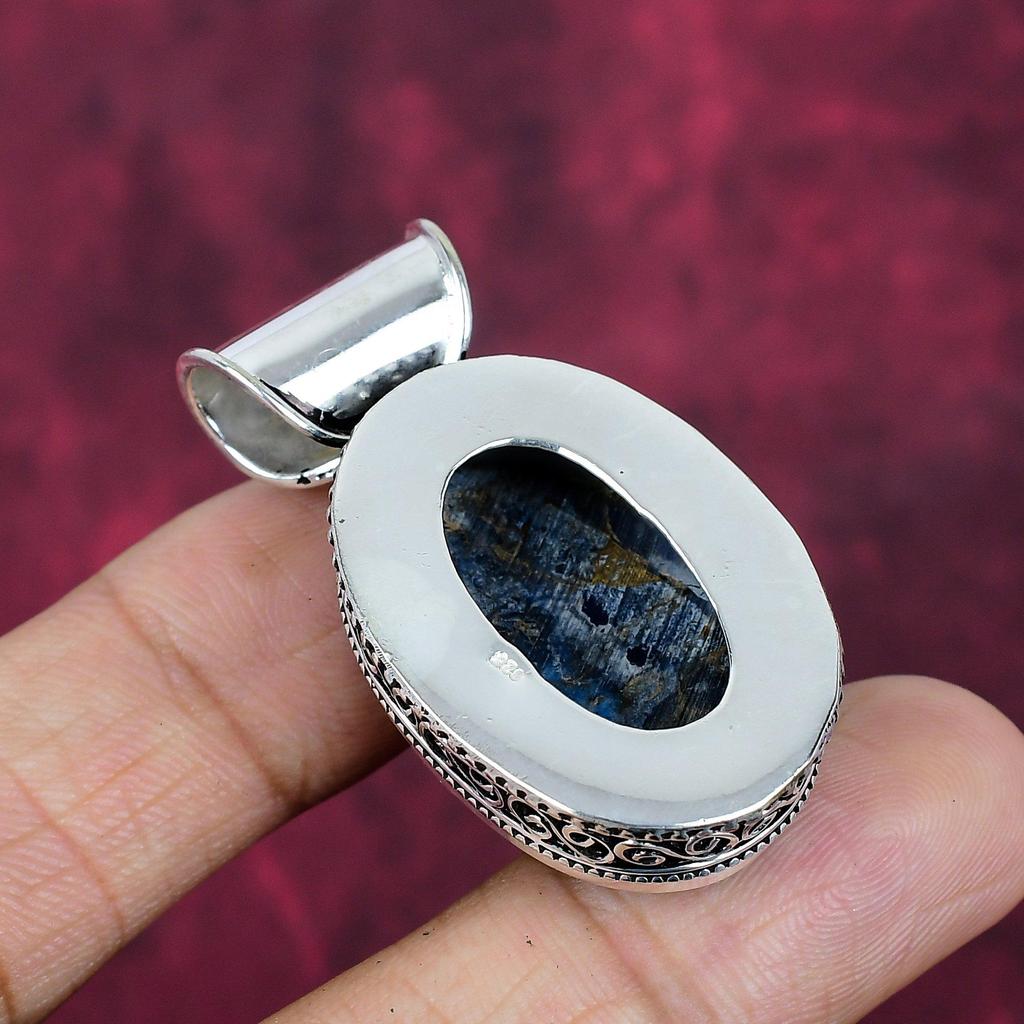 Copper Blue Tourmaline Handmade Gemstone Pendant, 925 Solid Sterling Silver Pendant Antique Jewelry, For Engagement Gift