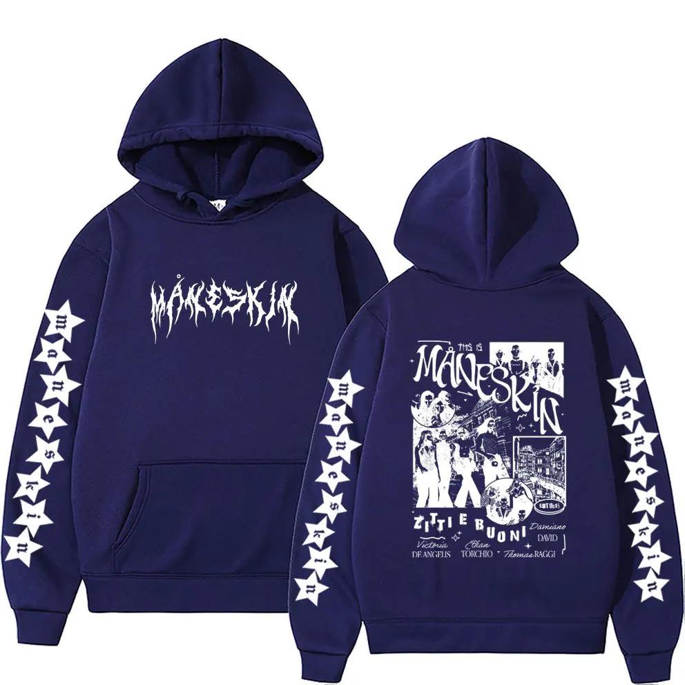 Modischer Streetwear-Sportswear-Hoodie mit doppelseitigem Grafikprint der italienischen Rockband Maneskin für Herren (Herbst, locker geschnitten)