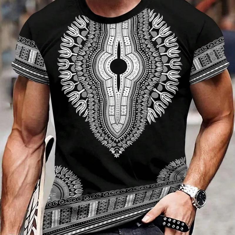 Retro Ethnic Graphic T-Shirt For Men Colorful 3D Printed Tees Summer Fashion Round Neck Oversized Short Sleeve T Shirts
