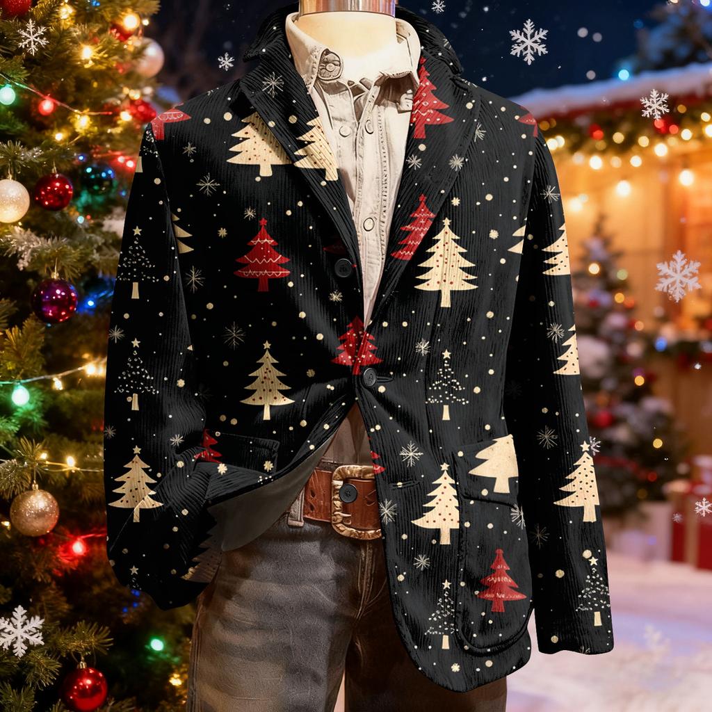 Herren Hässlicher Weihnachten Kord Warmtaschen Anzugjacke Strickjacke Herren Freizeitanzug