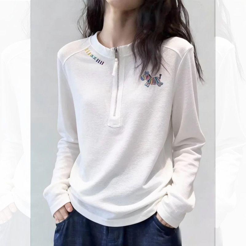 European Style Spring Long Sleeve Tshirt Women Casual Loose Fit Top Breathable Comfortable Daily Wear