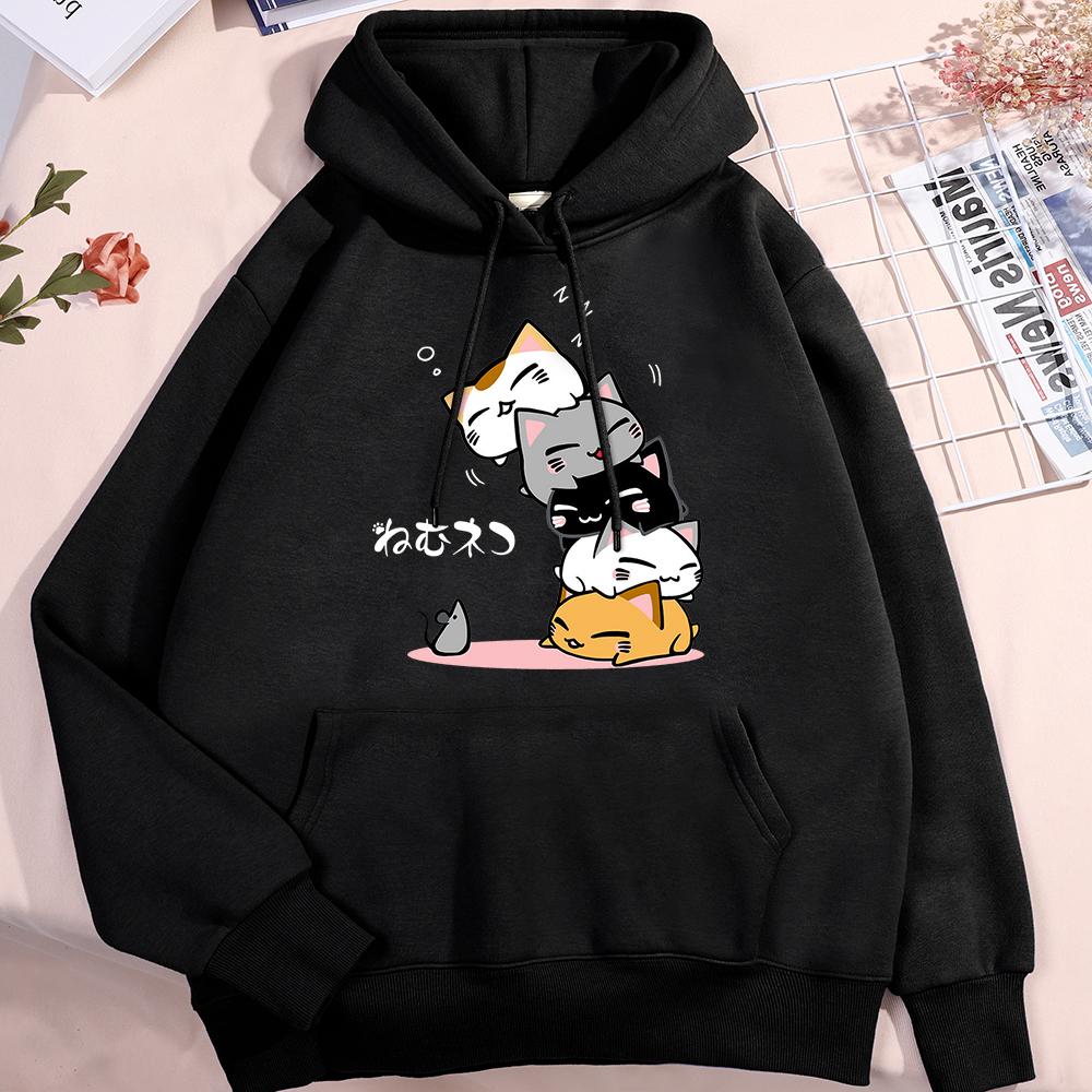 Cute Stacked Cats Sleeping Don'T See The Mouse Hoody Men Women Fashion Crewneck Clothing Cute Hoodies Loose Sweatshirt