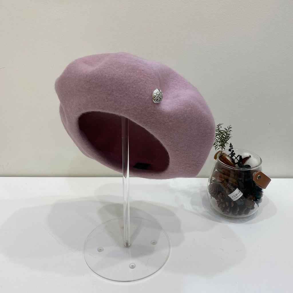 Women's High-Quality Wool Beret: Buttoned, Retro Style, Solid Color, Versatile Hat for Autumn and Winter