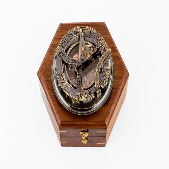 

Brass Gilbert Compass in Wood Box Heavy Duty Magnetic Navigational Tool Unique Gift for Collectors, Explorers Nautical Decor