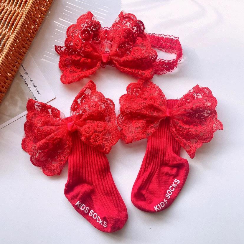 Baby Girl Socks Set Princess Full Moon 100 Days Photo Infant Socks Set Hair Accessories Baby Headband