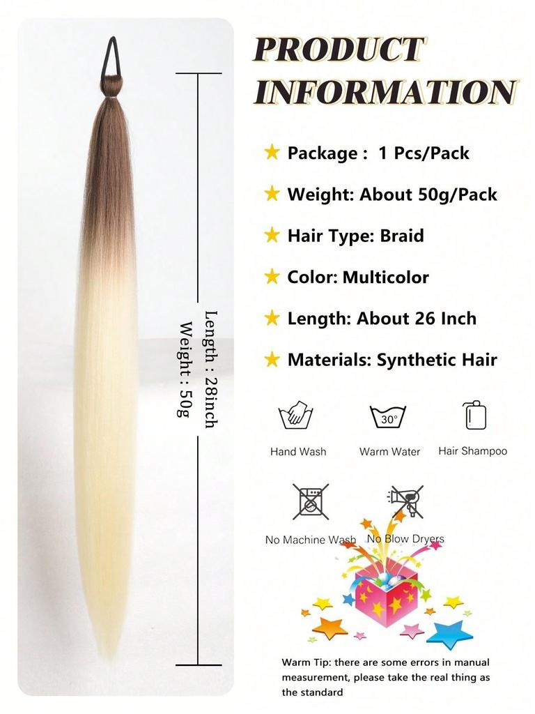Synthetic Ponytail 1 Pack Braid Extension, Full of  Color Ponytail Extension, with Elastic Tie Straight Tube Sleek Wrap Extension Hair