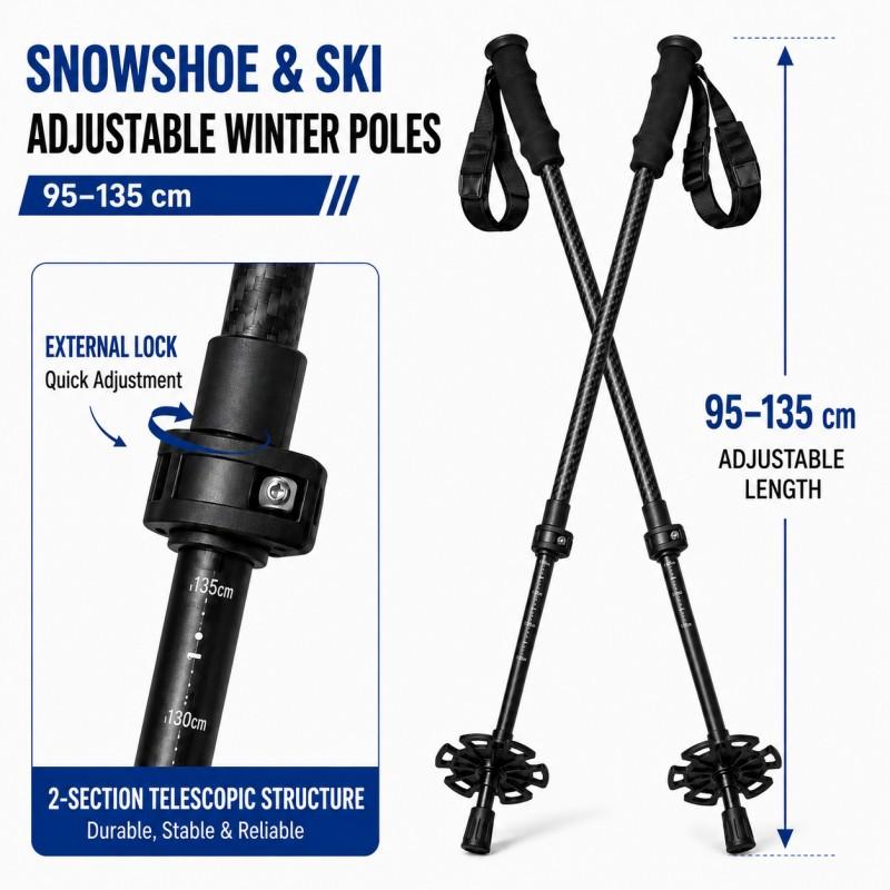 Zeroring Adjustable Snowshoe Ski Poles Carbon Composite Winter Hiking Poles With Large Snow Basket