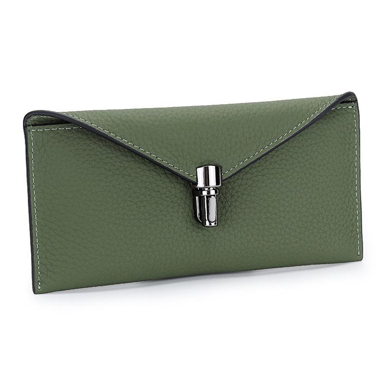 

Кошельки женские из натуральной кожи, модный замок, длинный кошелек, первый слой из коровьей кожи, женский кошелек, клатч, тонкий конверт, бумажник зелёный