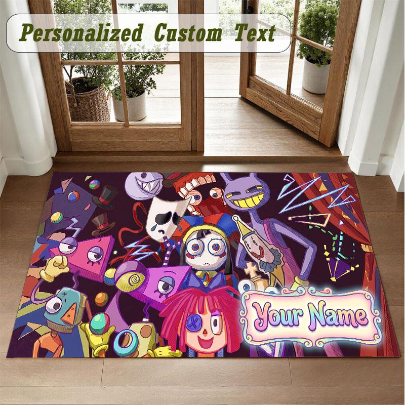Crystal Velvet Square Rug Custom NameThe Amazing Digital Circus Pattern Non Slip Home Floor Decor Rug