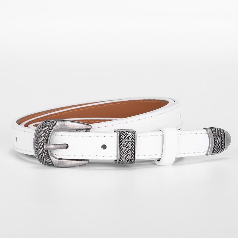 

Popular Three-Piece Set Retro Engraved Ancient Silver Buckle Casual Belt Thin Belt Women белый