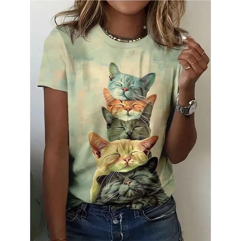 Modny Damski T-shirt Drukowany 3D Letni Oddychający Casual Wszechstronny