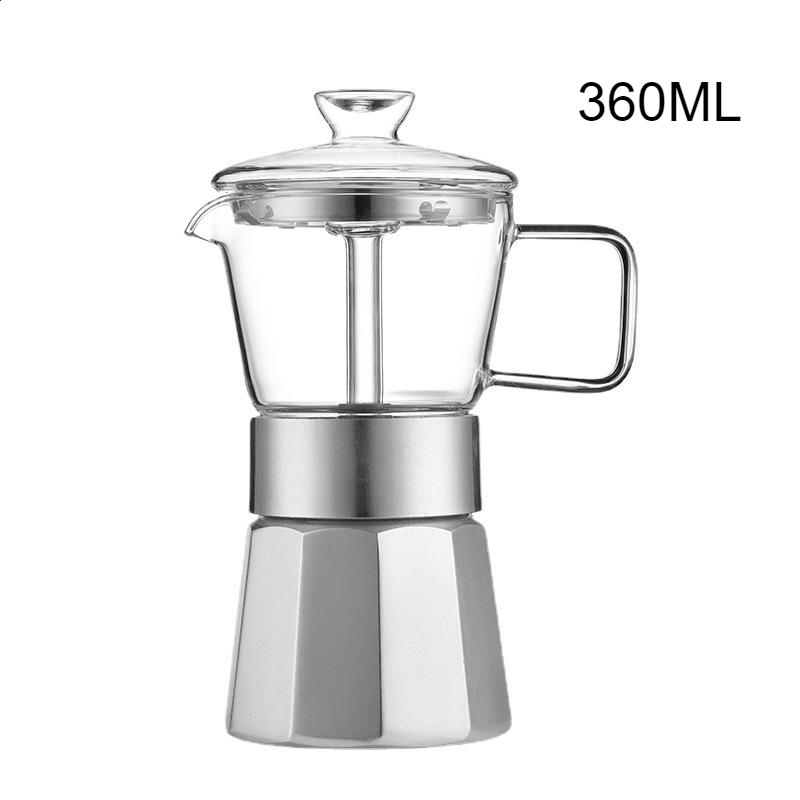 Household Moka Coffee Pot Portable Glass-Top Stovetop Espresso Machine Classic Aluminum Espresso Moka Pot Coffee Lover Gifts