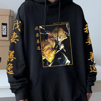 Demon Slayer Unisex Mikina s dlouhým rukávem Zenitsu Potisk Mikiny Japonské Anime Harajuku Volný Streetwear Pánské A Dámské Trendy
