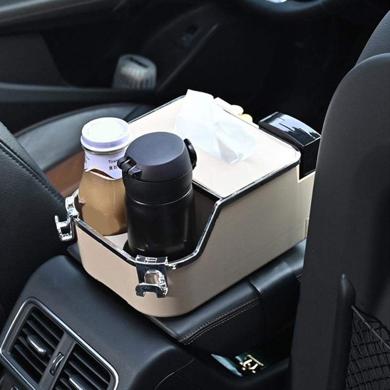 Multifunktionaler Auto-Armlehnen-Aufbewahrungsbox-Wasserbecherhalter, universeller Armlehnen-Taschentuchhalter fürs Auto mit Getränkehalter