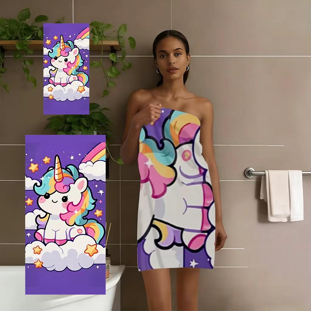 Cute Unicorn Rainbow Beach Towel Starry Sky Flat Print Large Soft Microfiber Bath Towel for Girl Kids Pool Travel Gift