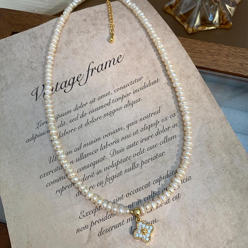 Luxury  Lucky Flower Shiny Crystal Natural Freshwater Pearl 14K Gold Filled Lady Pendant Necklace Promotion Gift No Fade