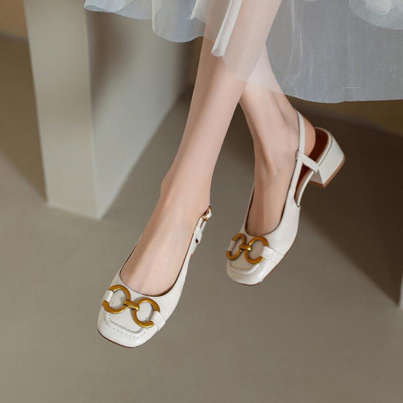 Comfortable and Versatile Simple Low-heeled Single Shoes French Bag Head Sandals Women's Spring New Back Empty Thick-heeled Mary Jane Shoes