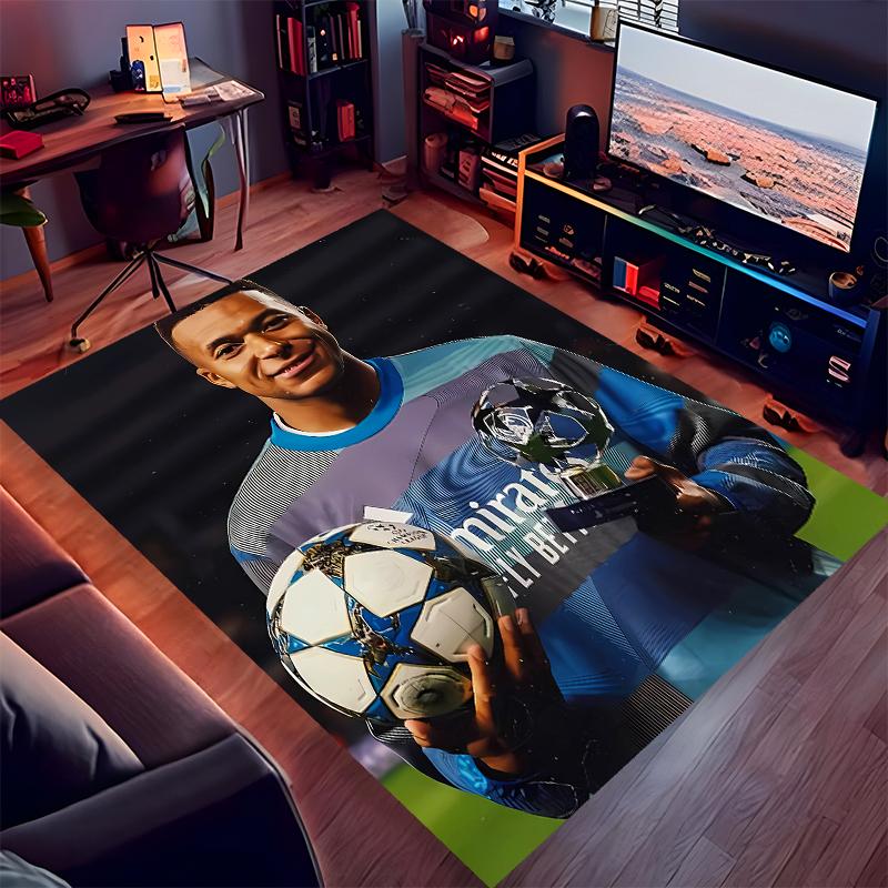 1pc Kylian Mbappé Print Area Rug - Soft,Washable Non-Slip Indoor Mat for Office Chairs,Living Room,Home Office Decorative Rug