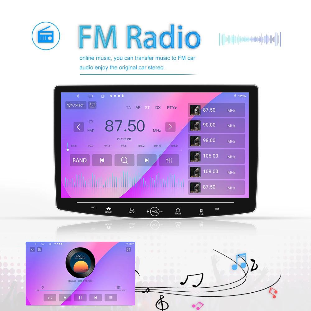 10.1 Inch Rotate Car Radio Knob Button Android Auto Apply Carplay DVD Multimedia Player Car Stereo GPS QLED Universal 1 Din