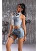 European & American Style High-Waisted Ripped Chain Skinny Jeans/Shorts for Women.