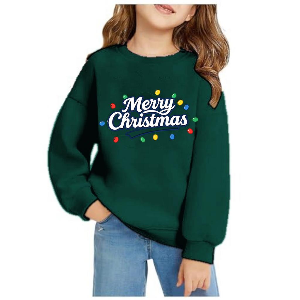 Girls Christmas Print Long Sleeve Hooded Sweatshirt Casual Comfortable Pullover for Fall Winter