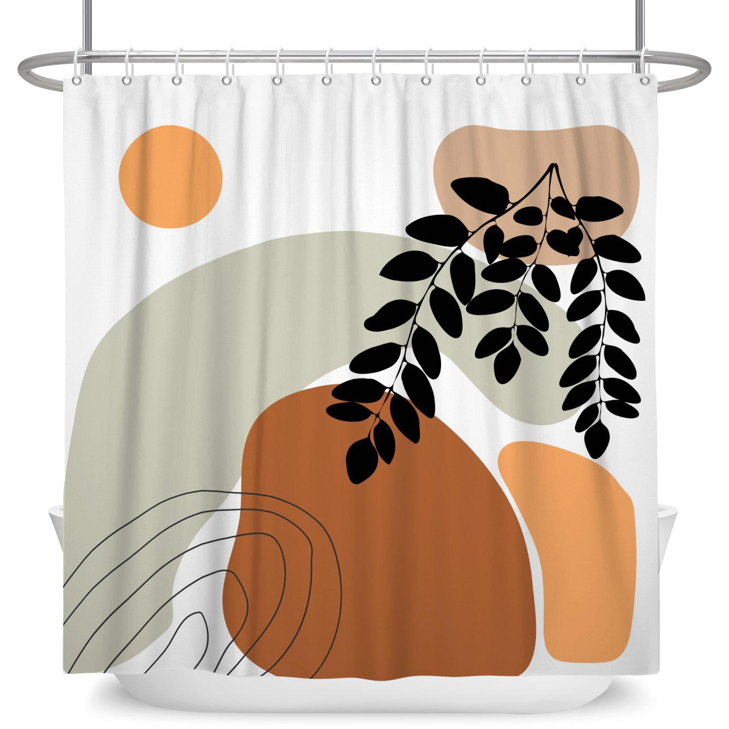 

Tropical Leaf Geometric Shower Curtain Bathroom Sets Waterproof Fabric Curtains For Bathroom With Hooks Boho Home Decorations W60H190(CM)-1 Pcs