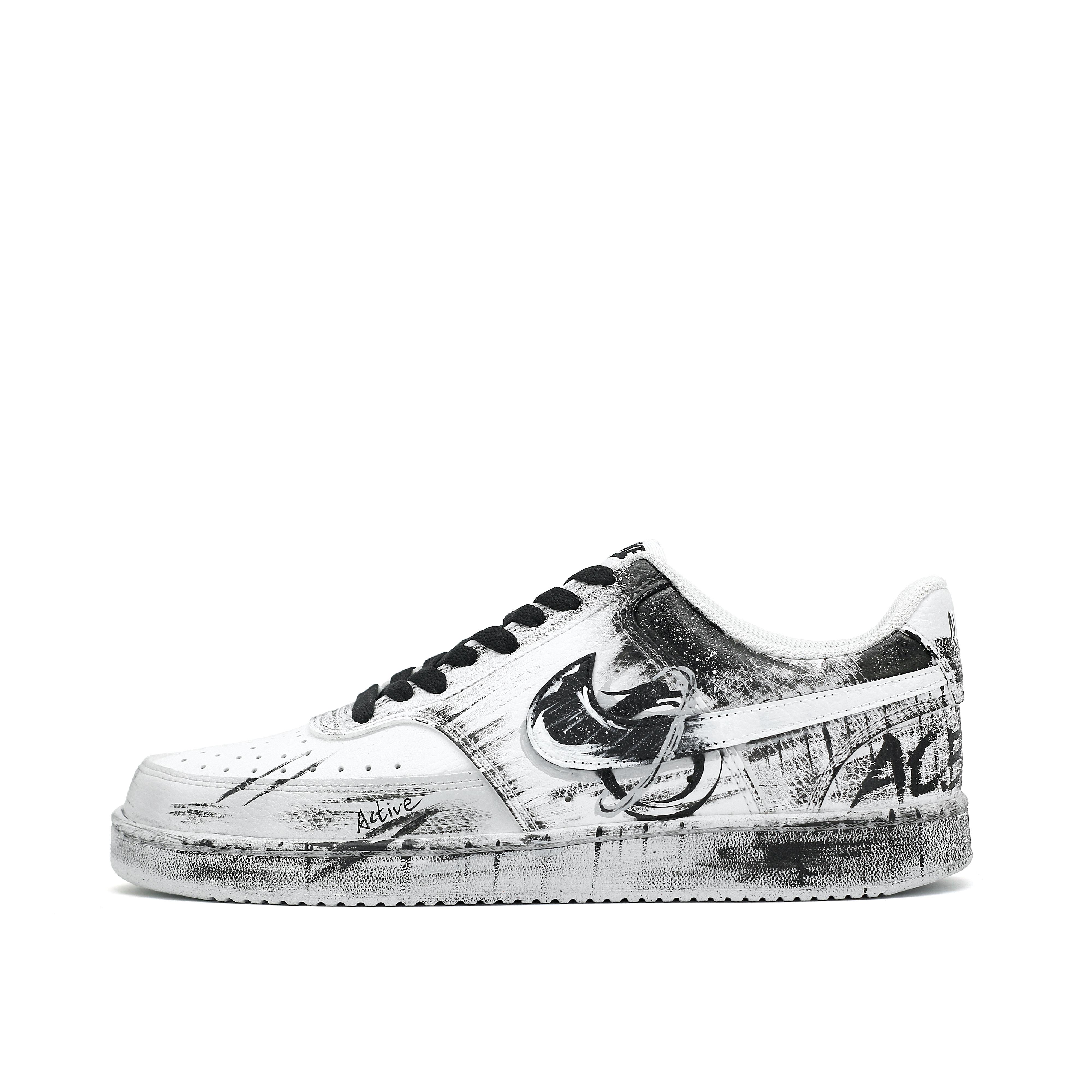 

Nike Court Vision 1 Dragon Abrasion Resistant Low top Skateboard Shoes Unisex Black White DH2987-101(Team309-) 38