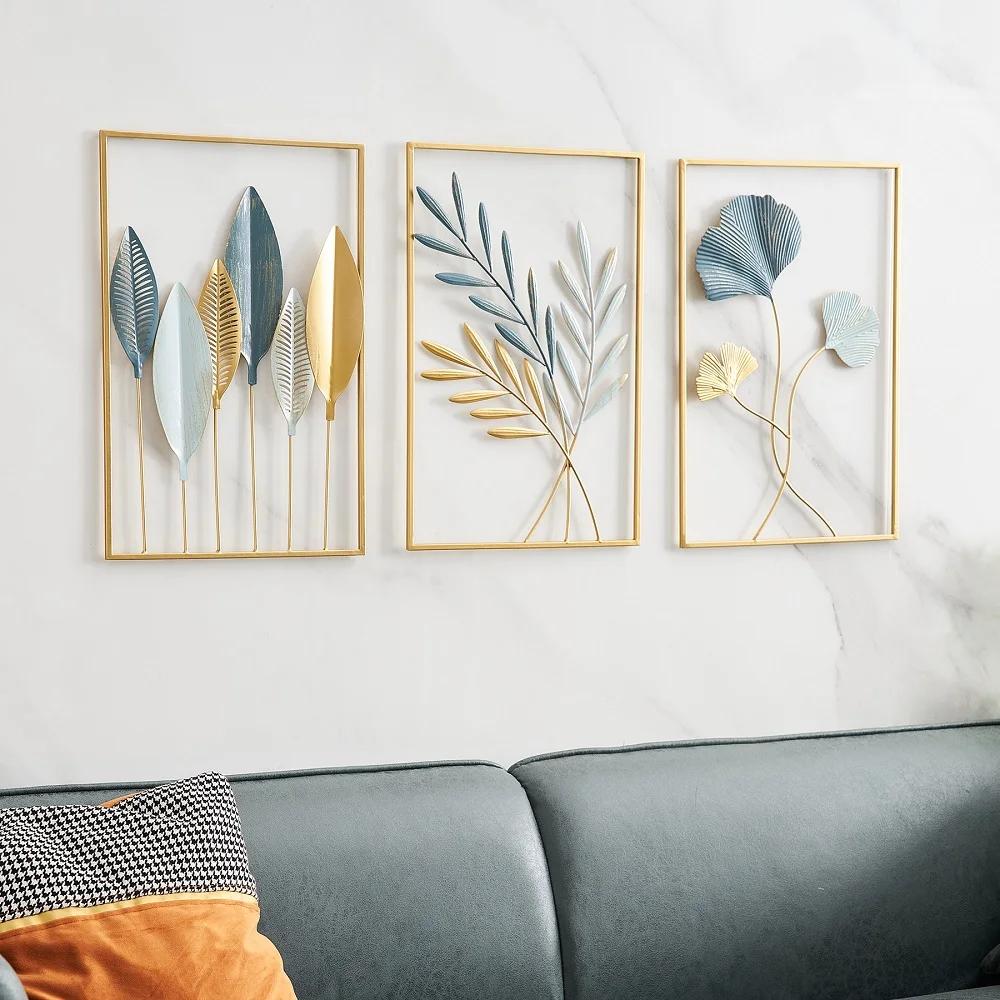 Nordic Vintage Metal Ginkgo Leaf Iron Wall Hanging Photo Frame Art Home Living Room Background Wall Decoration Accessories