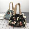 Japanese Cute Bento Bag Handheld Canvas Bag Cartoon Portable Drawstring Cutlery Storage Drawstring Bags for Two Lunch Boxes