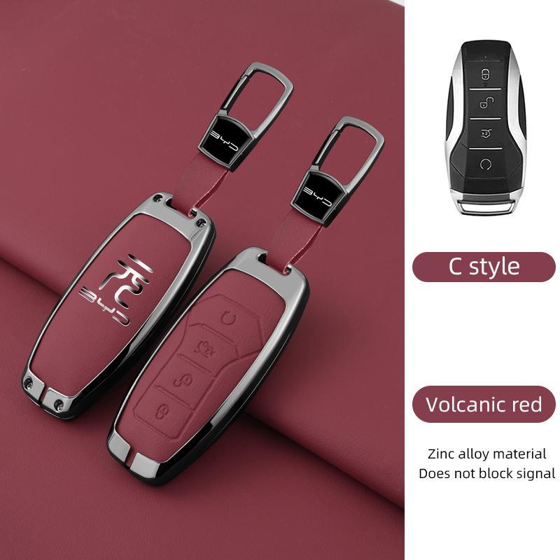 Genuine Leather Car Key Case Zinc Alloy Dedicated 2024 BYD Yuan PLUS Honor Edition 24 Year BYD Yuan UP/Pro Key Fob Cover Chain