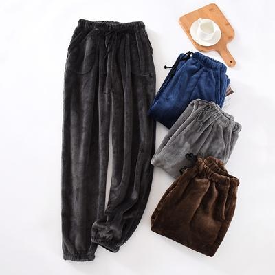 Men's Home Pants Thick Flannel Warm Pants Autumn and Winter Large Size Coral Fleece Trousers Pajama Pants