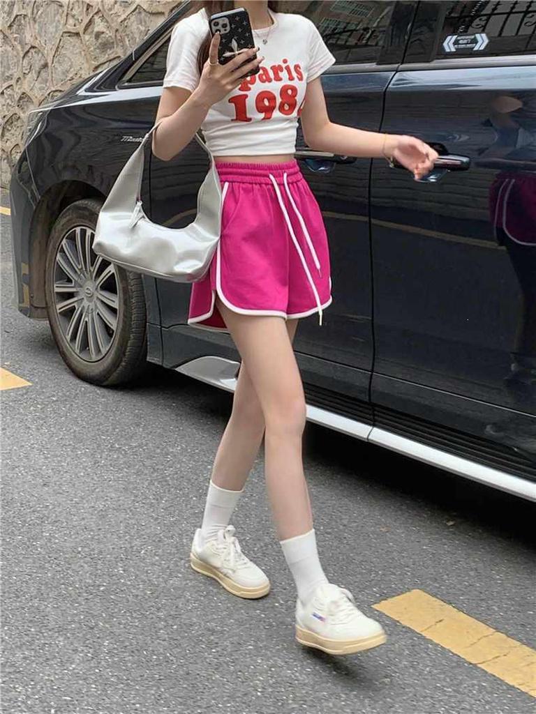 Women's Gray Casual Elastic Waist Shorts - Summer Wide-Leg Hot Pants, Versatile and Trendy Five-Point Sports Wear