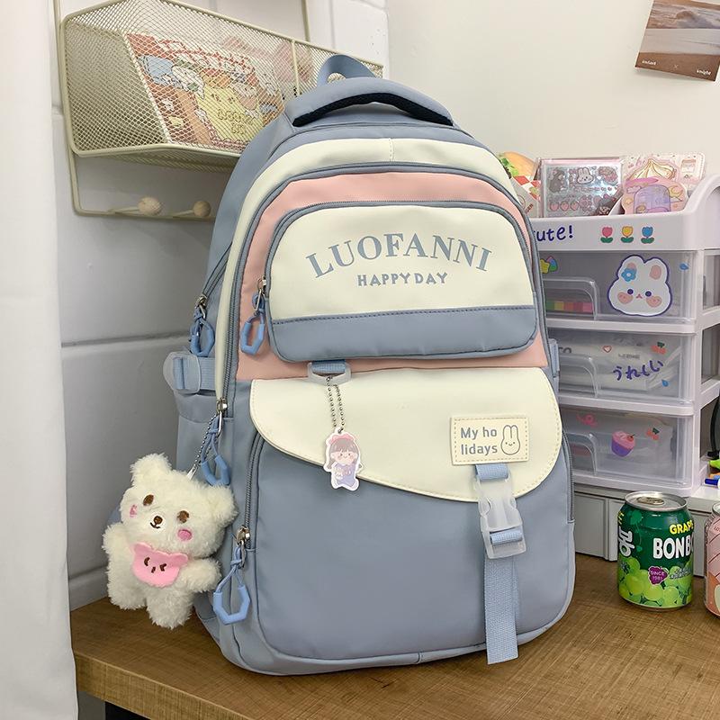School Bag Girls High School Students High Quality Fashion Burgundy Junior High School Students Multi-layer Elementary School Students Backpack