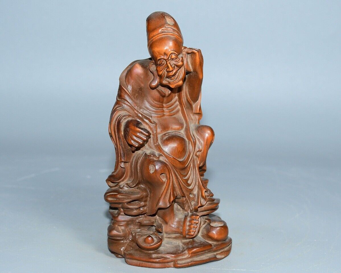 

Китайская антикварная деревянная шкатулка из самшита с изысканной резьбой, скульптура статуэток Будды Цзи Гуна CHINA