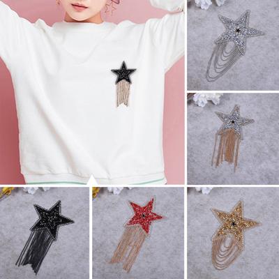 Toppa per Vestiti Multiuso Scintillante Strass Intarsiato Design con Frange Scintillante Fai da Te Fatto a Mano Stella a Cinque Punte Giacca T-shirt Adesivo Applicazione per Sciarpa