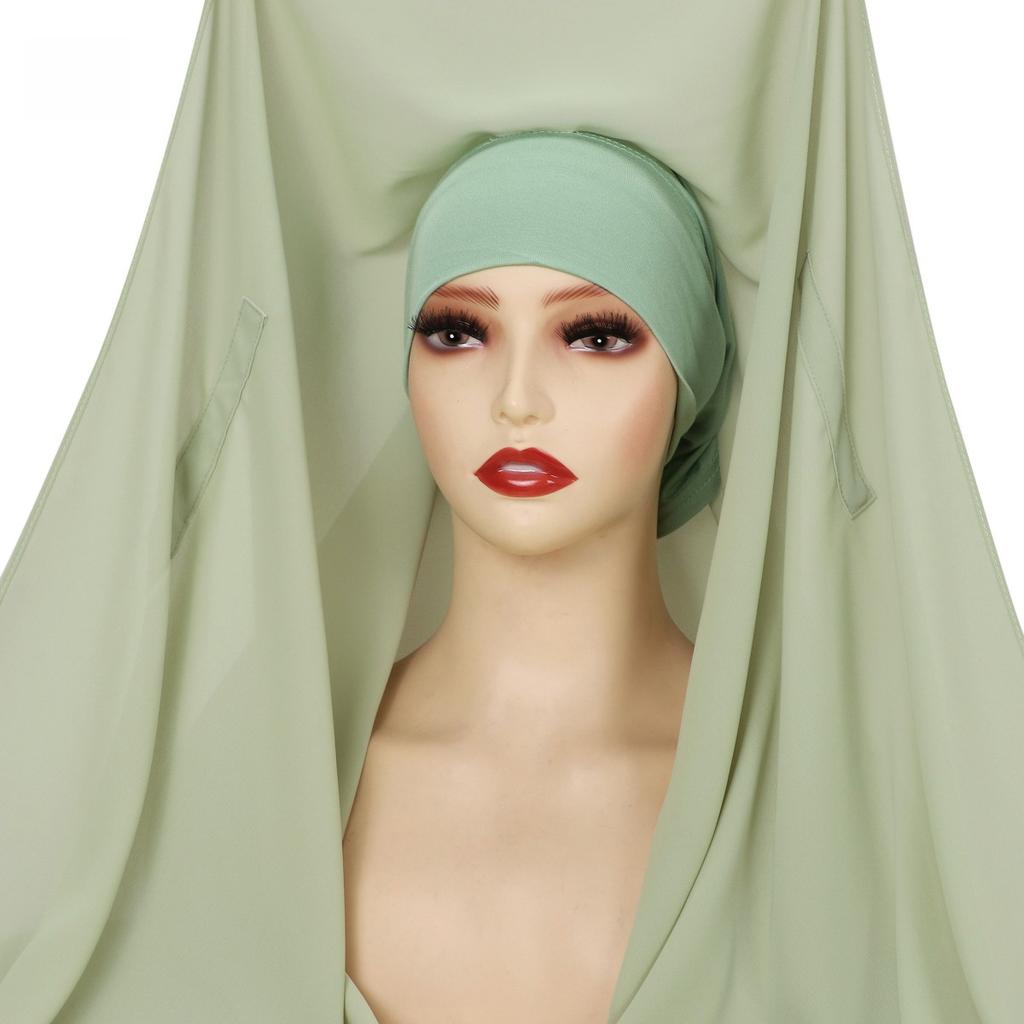 Premium Instant Medina Chiffon Hijab With Bulit-In Magnets Easy To Wear Scarf Shawl Headwrap With Undercap For Muslim Women