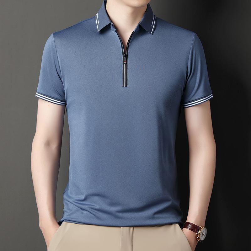 Men's Summer Lapel Half Zip Short Sleeve T-shirt Stylish Versatile Casual Top