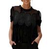 Fashion Net Mesh Embroidered Lace Round-neck Pullover Pure Velvet Loose Top