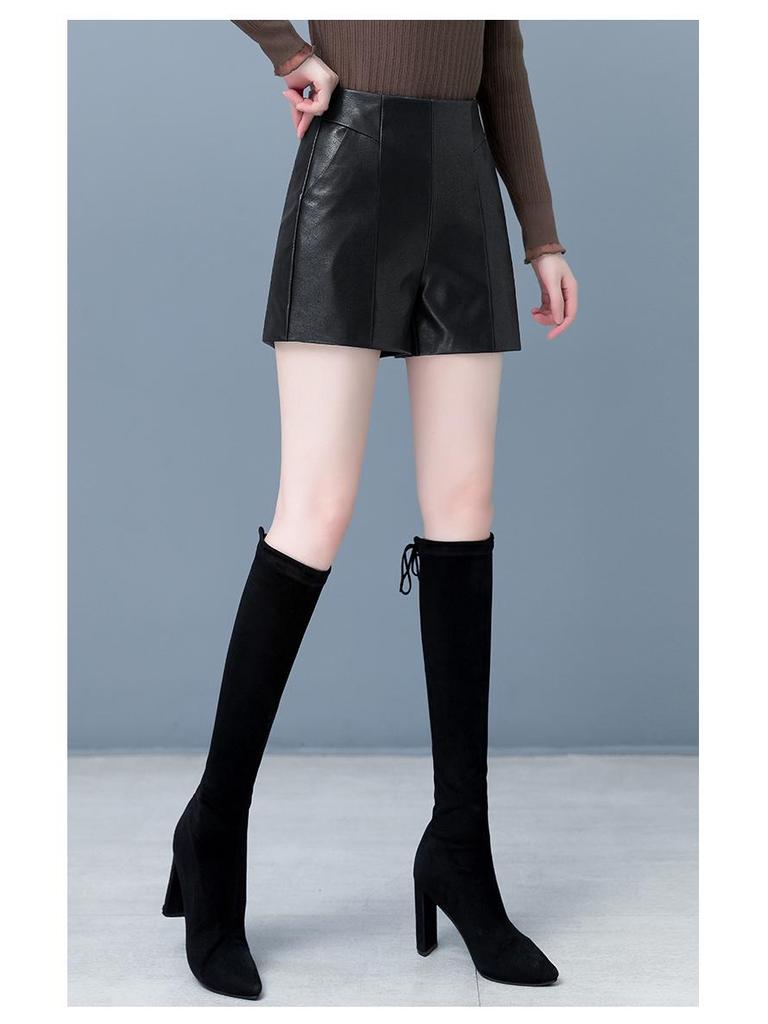 Neue Damen Leder Bootcut Shorts mit hohem Bund - 2025 Herbst/Winter Oberbekleidung aus Schafsleder