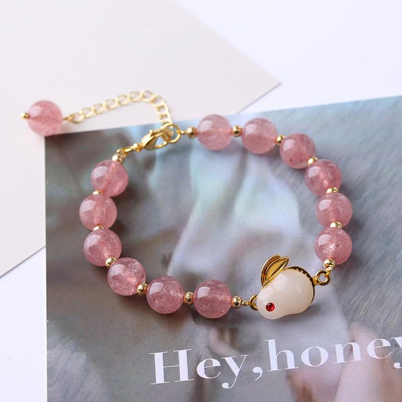 Natural Strawberry Crystal Bracelet Rabbit Crystal Bracelet Bangles Women Fashion Jewelry Accessories Gift