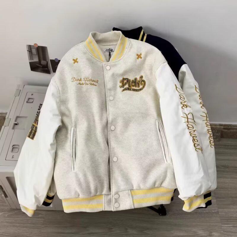 

Унисекс Модная бейсбольная куртка в стиле пэчворк с вышивкой букв XXL (Height 155-165CM, 133-145 lbs) бежевый