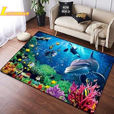 Unterwasserwelt-Teppich, Ozean-Teppich, niedliches Delphin-Muster, rutschfeste Bodenmatte, Wohnzimmer, Schlafzimmer, Sofa, Kinderzimmer, Teppich